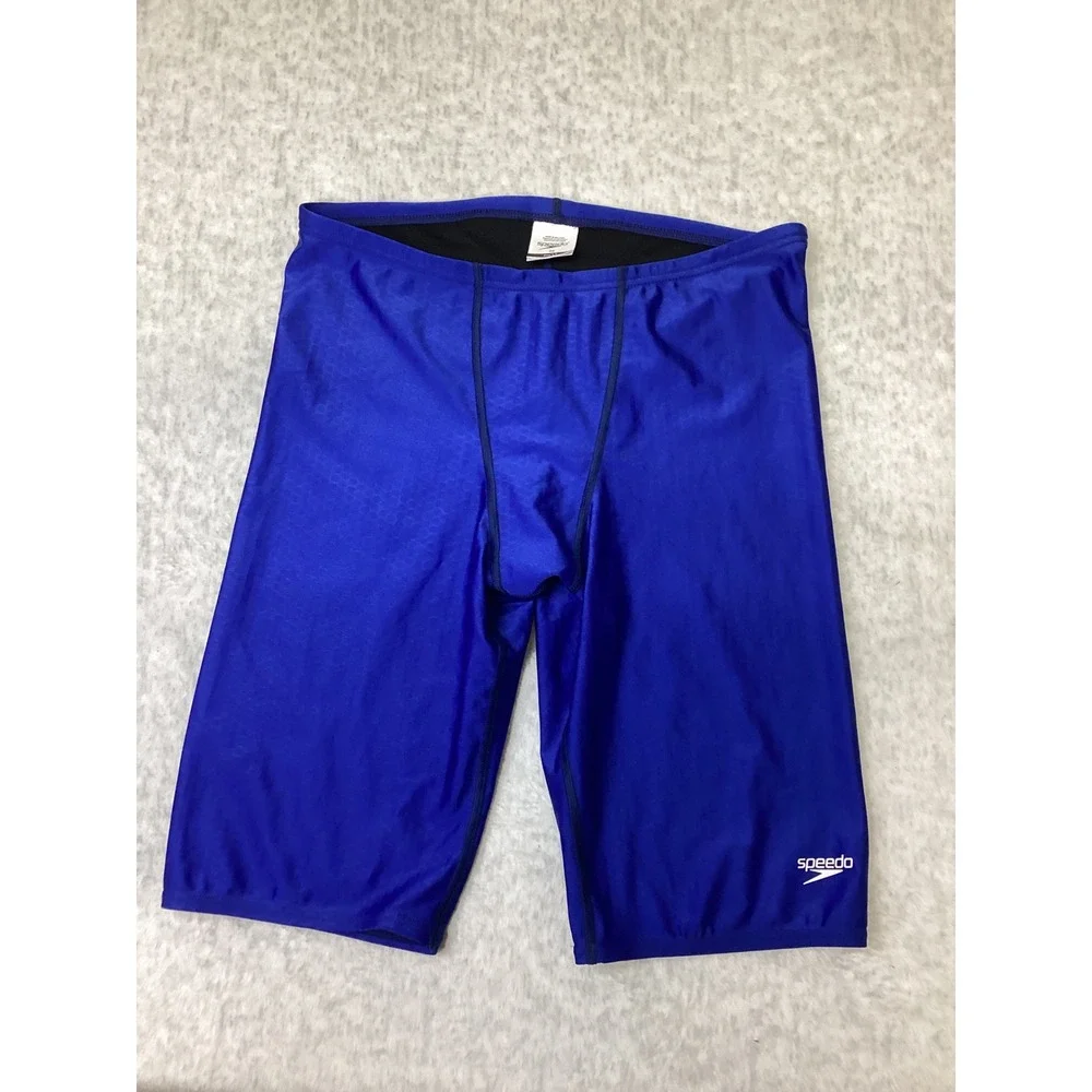 Speedo Pro LT Mens Jammer Swim Trunks Blue Hexagon Pattern Size 36 Training NWOT